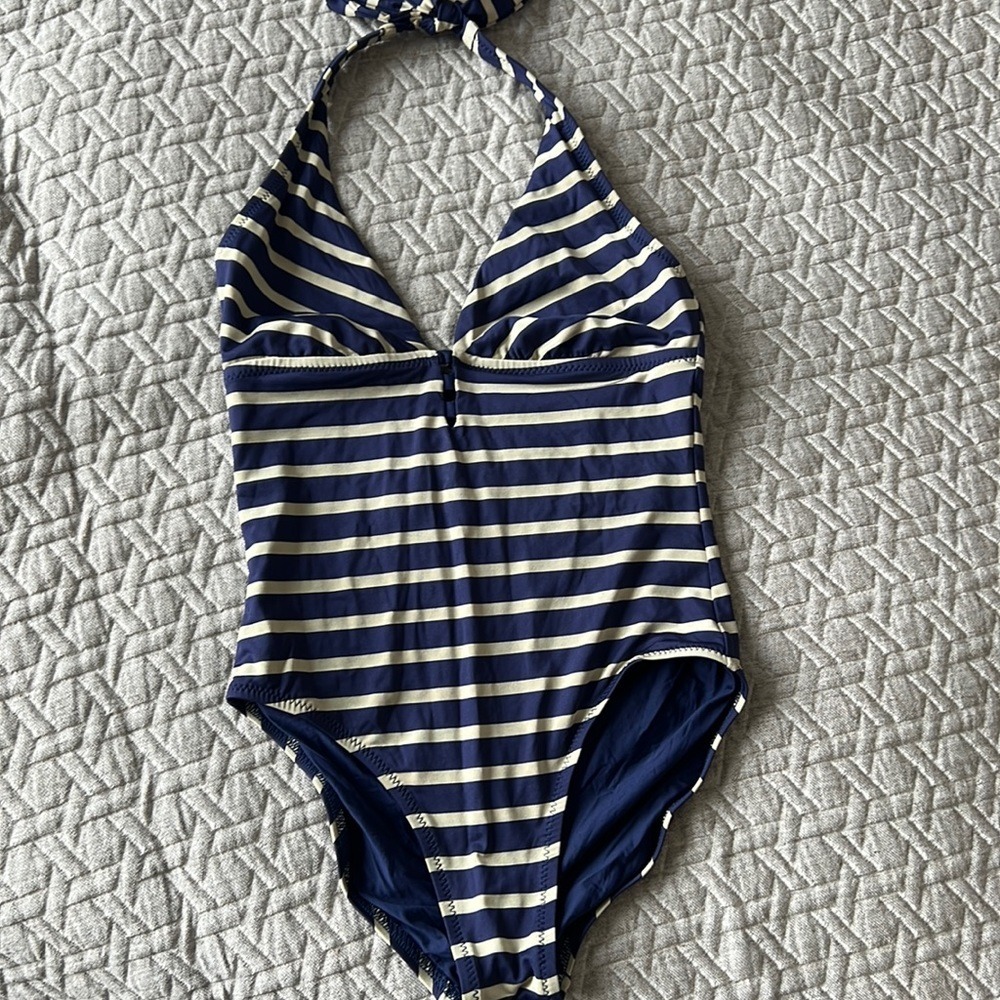 Helen Jon Swimsuit Womens XS Navy Striped Halter One Piece Swimwear